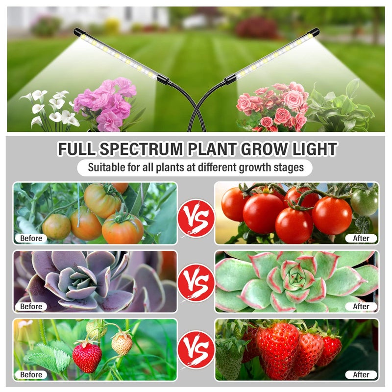 bseah Plant Grow Light for Indoor Plants, Full Spectrum Indoor Grow Light, 10-Level Dimmable and Auto ON & Off Timer (2 Head 2 Pack) - Image 3