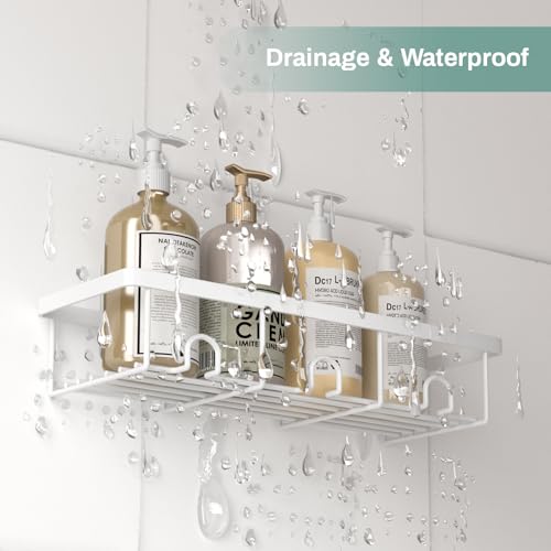 Oasiteege White Shower Caddy Organizer, 2 Pack Adhesive Shampoo Holder Basket Shelves for Storage and Organization, Wall Suction Bath Bathtub Rack Set for RV Camper, Bathroom Restroom Decor and Accessories - Image 4
