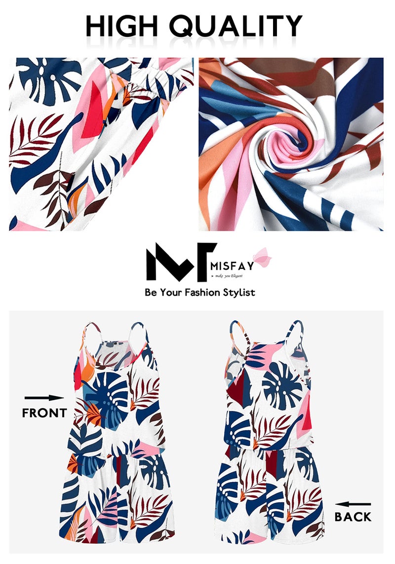 MISFAY Womens Summer Loose V Neck Spaghetti Strap Short Jumpsuit Rompers (L, Blue Plantain) - Image 5