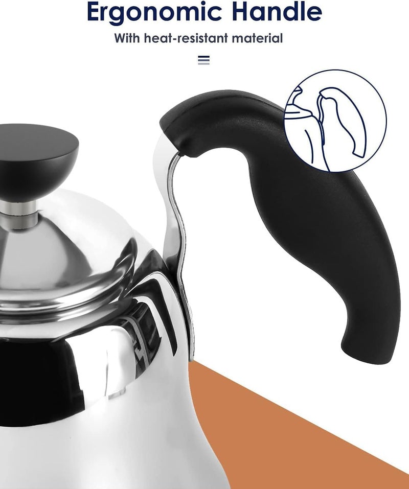 Chefbar Tea Kettle for Stovetop, Barista's Choice Gooseneck Pour Over with Flow Control, Food Grade Stainless Steel Water Kettle, Tea Pot for Home & Kitchen - Small 28oz, Silver - Image 4