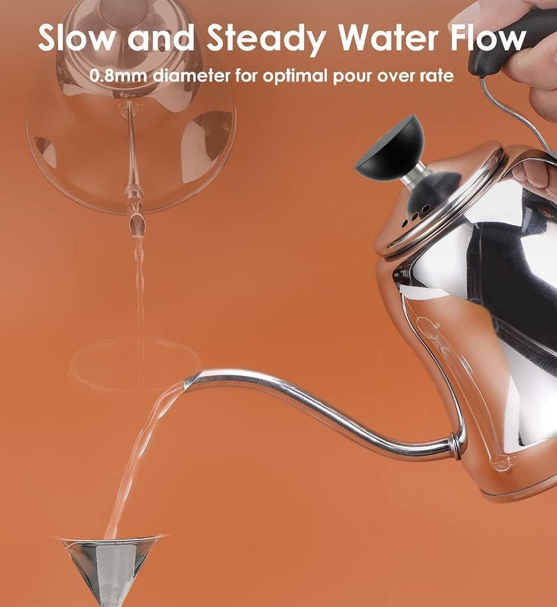 Chefbar Tea Kettle for Stovetop, Barista's Choice Gooseneck Pour Over with Flow Control, Food Grade Stainless Steel Water Kettle, Tea Pot for Home & Kitchen - Small 28oz, Silver - Image 2