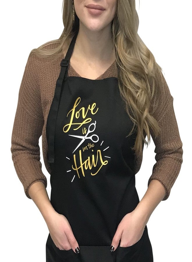 Plum Hill Love is in The Hair Stylist Apron for Hairdressers, Salons, Cosmetology, Black - Image 1