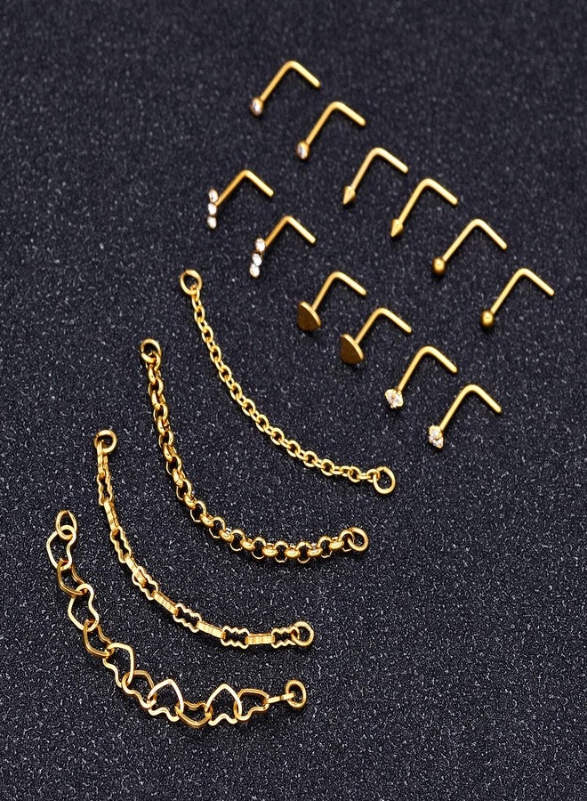 Tornito Nose Chain Piercing Across Double Nose Stud Chain CZ Heart Ball L Shaped Nose Chain 4.2CM Nostril Piercing Jewelry for Women Men 20G Gold Tone - Image 5