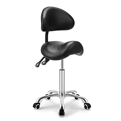 Kaleurrier Saddle Stool Rolling Swivel Height Adjustable with WheelsHeavy Duty AntiFatigue Ergonomic Saddle Chair for Hair Beauty Salon Lab Dental Massage Office Home Kitchenwith Back Black - Image 2