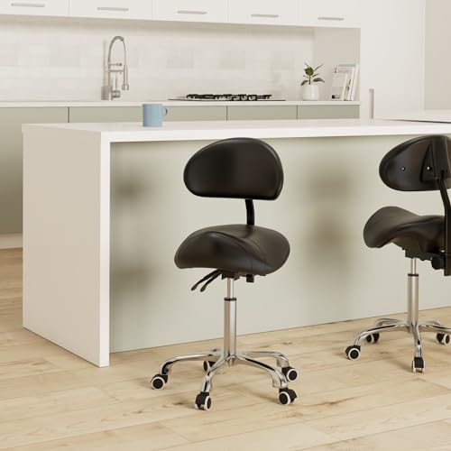 Kaleurrier Saddle Stool Rolling Swivel Height Adjustable with WheelsHeavy Duty AntiFatigue Ergonomic Saddle Chair for Hair Beauty Salon Lab Dental Massage Office Home Kitchenwith Back Black - Image 5