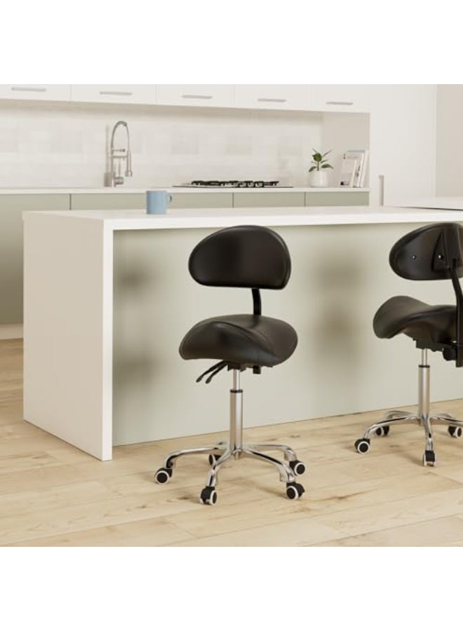 Kaleurrier Saddle Stool Rolling Swivel Height Adjustable with WheelsHeavy Duty AntiFatigue Ergonomic Saddle Chair for Hair Beauty Salon Lab Dental Massage Office Home Kitchenwith Back Black - Image 4