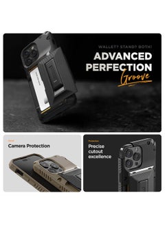 VRS Design Damda Glide Hybrid iPhone 15 PRO Case Cover Wallet with Semi Automatic Credit Card Holder Slot [3-4 Cards] & Kickstand - Black Groove  - Image 4