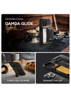 VRS Design Damda Glide Hybrid iPhone 15 PRO Case Cover Wallet with Semi Automatic Credit Card Holder Slot [3-4 Cards] & Kickstand - Black Groove  - Image 5