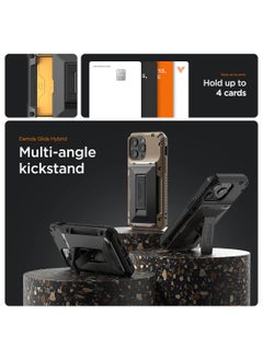 VRS Design Damda Glide Hybrid iPhone 15 PRO Case Cover Wallet with Semi Automatic Credit Card Holder Slot [3-4 Cards] & Kickstand - Black Groove  - Image 2
