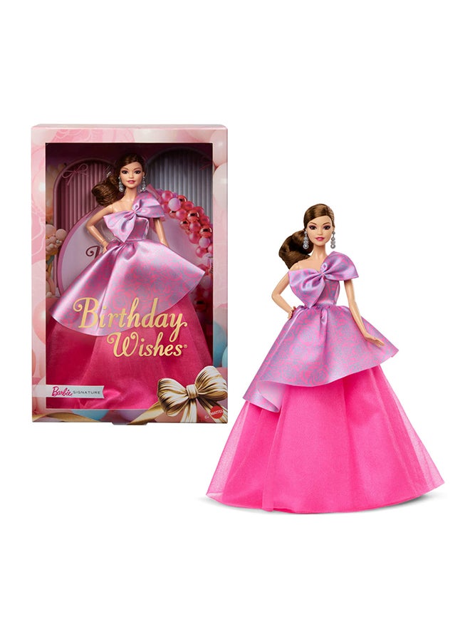 Barbie Signature Birthday Wishes Doll, Collectible Fashion Doll in Satiny, Pink Dress with Wavy Brown Hair and Giftable Packaging  - Image 1