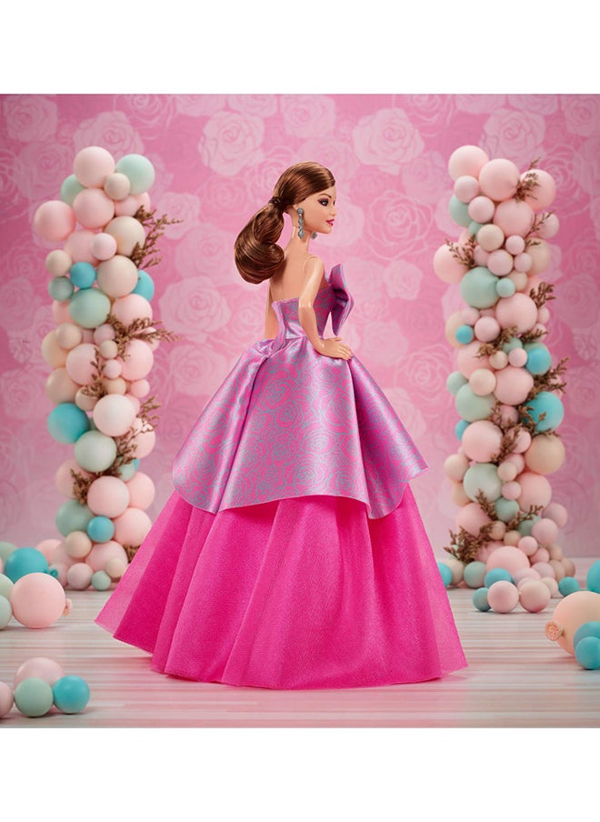 Barbie Signature Birthday Wishes Doll, Collectible Fashion Doll in Satiny, Pink Dress with Wavy Brown Hair and Giftable Packaging  - Image 3