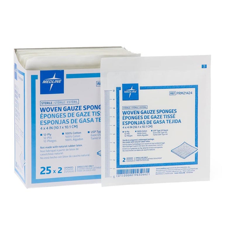 Medline Sterile Woven Gauze Sponges 2 x 2 12Ply Ideal for Wound Dressing Pack of 2400 - Image 2