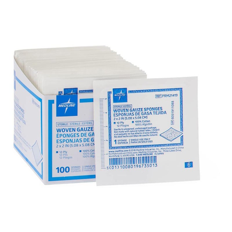Medline Sterile Woven Gauze Sponges 2 x 2 12Ply Ideal for Wound Dressing Pack of 2400 - Image 1