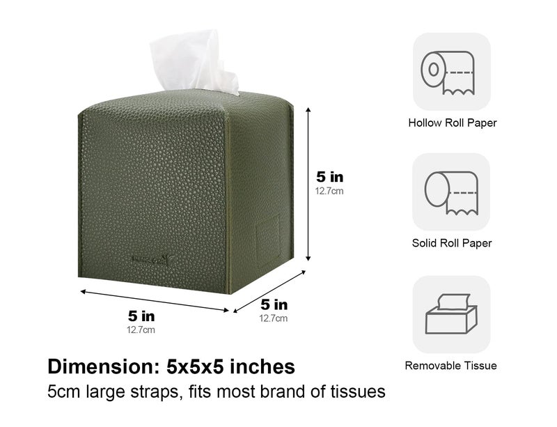 PENGLONG Tissue Box Cover 5X5X5'' PU Leather Tissue Holder Square Tissue Cube Box Organizer for Bathroom Vanity Countertop, Car, Night Stands, Office, Home, Kitchen (1Pack, Dark Green) - Image 5