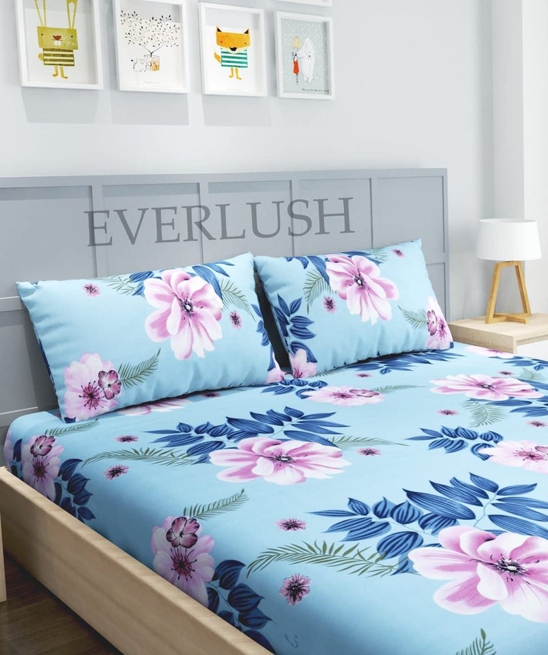 EVERLUSH Best Fitted Printed Bedsheets Double King Size Bedsheets with 2 Pillow Covers Glace Cotton bedsheet by |EVERLUSH| (Lotus Flower, King 72" X 78")  - Image 2