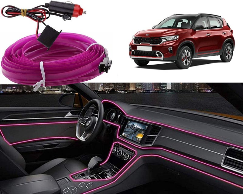Selifaur - 5 Meter Car Dashboard Light Ice Purple EL Wire Car Interior Light Ambient Neon Light for Kia Sonet - Image 1
