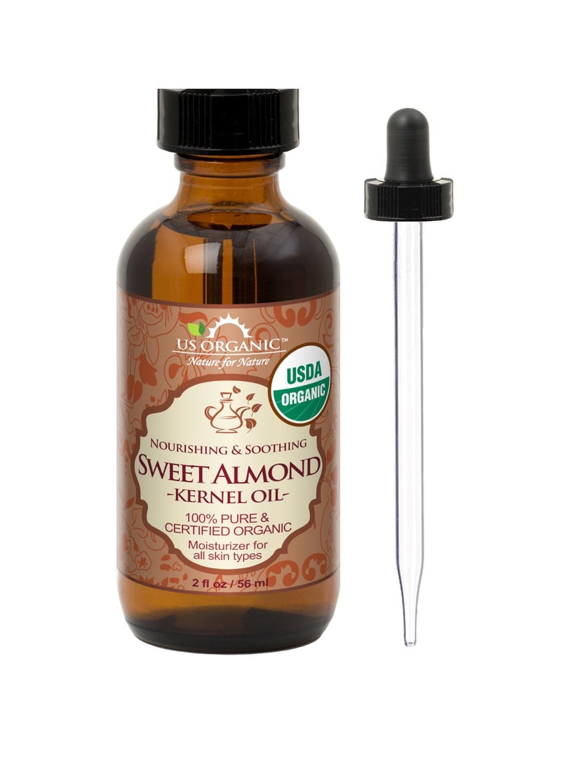 US Organic - US Organic Sweet Almond Kernel Oil, USDA Certified Organic,100% Pure & Natural, Cold Pressed Virgin, Unrefined in Amber Glass Bottle w/Eyedropper, Sourced from Poland (2 oz (56 ml)) - Image 1