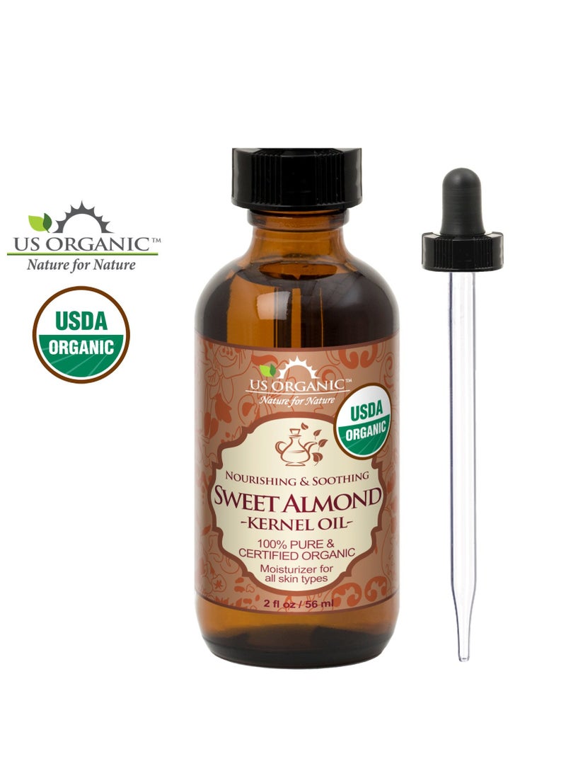 US Organic - US Organic Sweet Almond Kernel Oil, USDA Certified Organic,100% Pure & Natural, Cold Pressed Virgin, Unrefined in Amber Glass Bottle w/Eyedropper, Sourced from Poland (2 oz (56 ml)) - Image 1