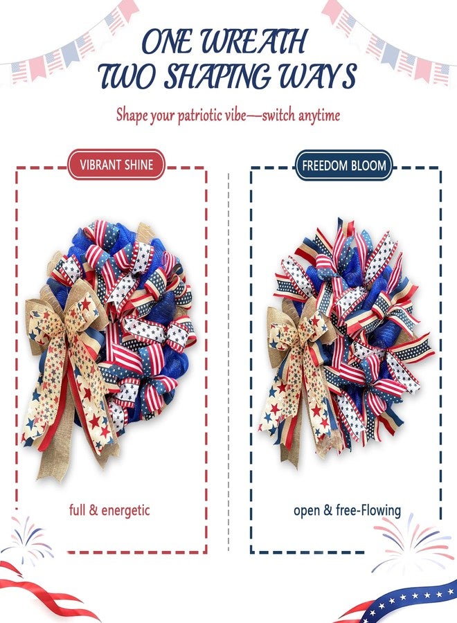 Presentastic 250th Anniversary Patriotic Wreaths for Front Door, 24 Inch Large 4th of July Decorations, Handcrafted Ribbon Burlap Bow, Red White and Blue Memorial Day Wreath with Lights & Storage Bag - Image 5
