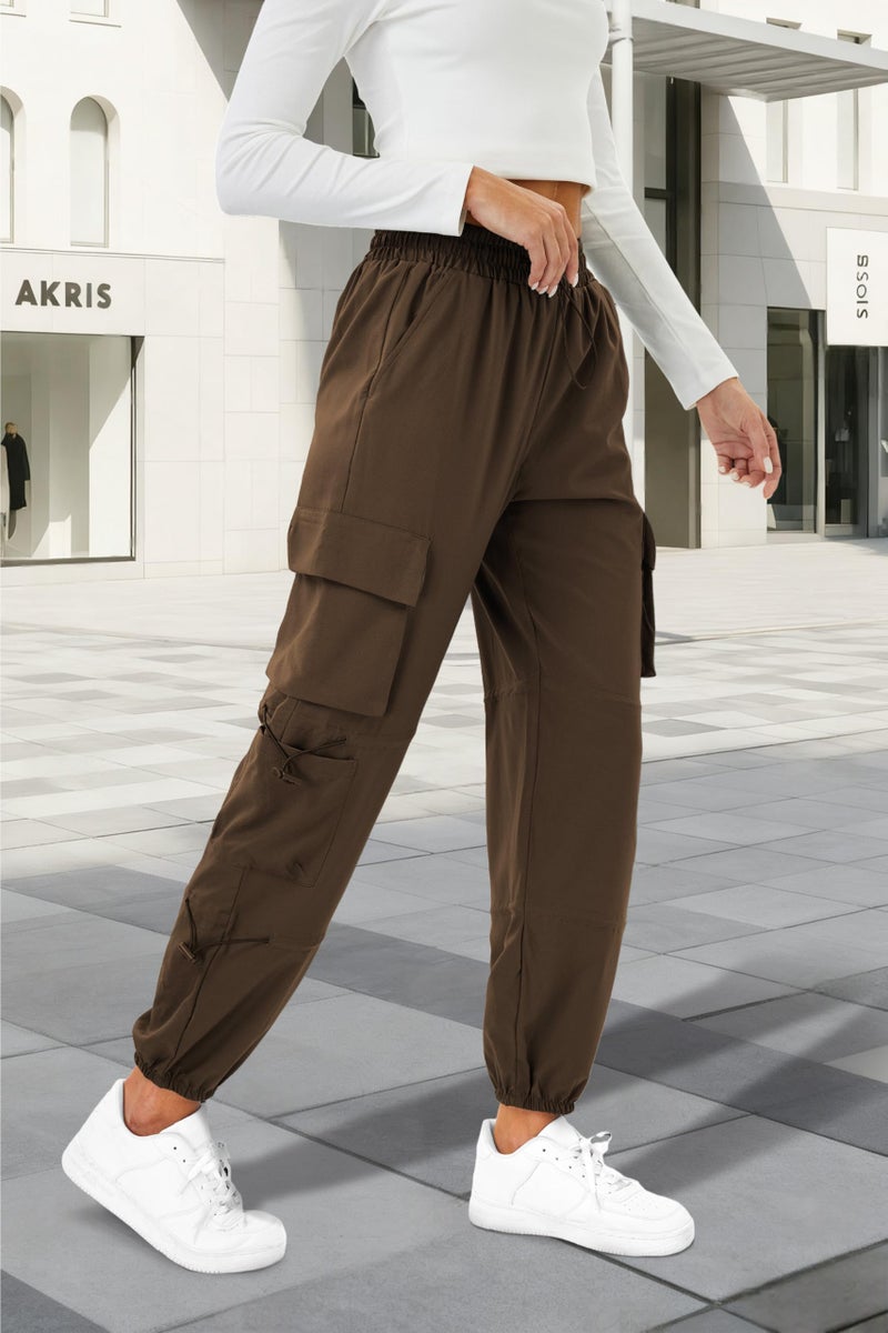COPYLEAF Womens Parachute Cargo Pants with Pockets Quick Dry Hiking Pants Lightweight Water-Resistant Baggy Joggers(Brown L) - Image 2
