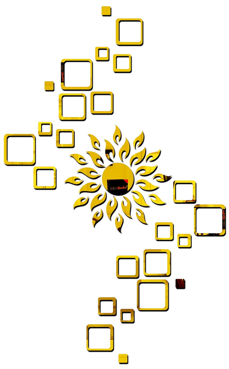 Bikri Kendra Ind - Sun Square (Golden) 4set Mirror Stickers for Wall, Acrylic Mirror Wall Decor Sticker, Stickers, Acrylic Stickers, Wall Stickers for Hall Room, Bed Room. - Image 1