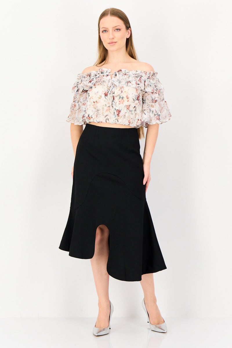 VERO MODA Women Solid Midi Skirt, Black - Image 4