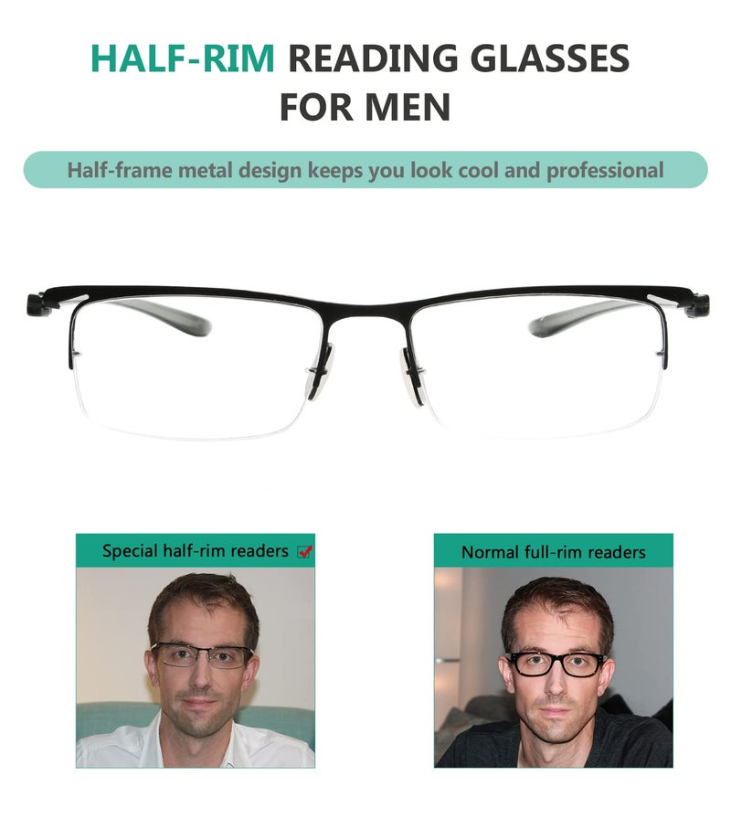 Eyekepper 3 Pairs Half-rim Reading Glasses for Men Metal Readers Black Frame +2.25 - Image 4