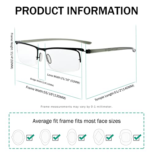 Eyekepper 3 Pairs Half-rim Reading Glasses for Men Metal Readers Black Frame +2.25 - Image 3