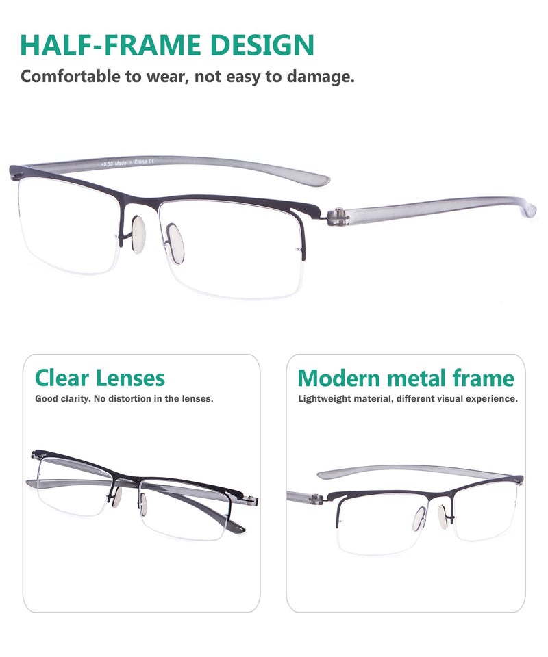 Eyekepper 3 Pairs Half-rim Reading Glasses for Men Metal Readers Black Frame +2.25 - Image 5