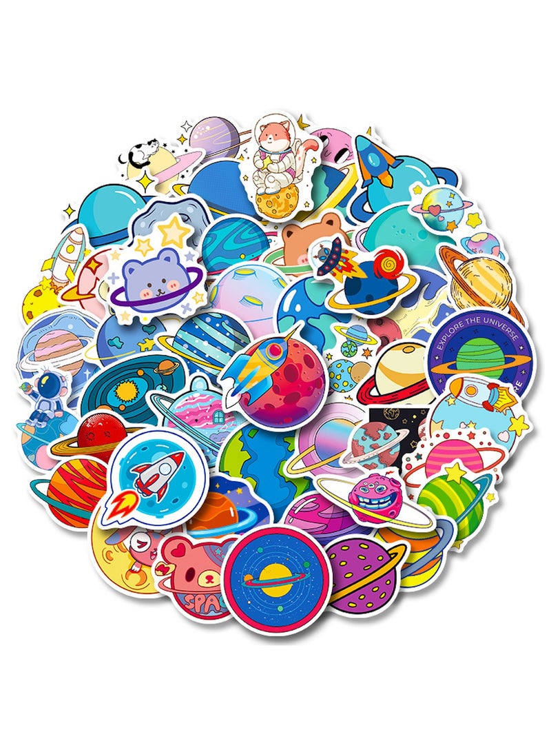 50 Pcs Space Planet Vinyl Stickers Pack for Teens Boys Girls KidsTrendy Waterproof Stickers for Laptop Tablet Flasks Water Bottles Phone Luggage Car Fashion Cartoon Decal Pack  - Image 1
