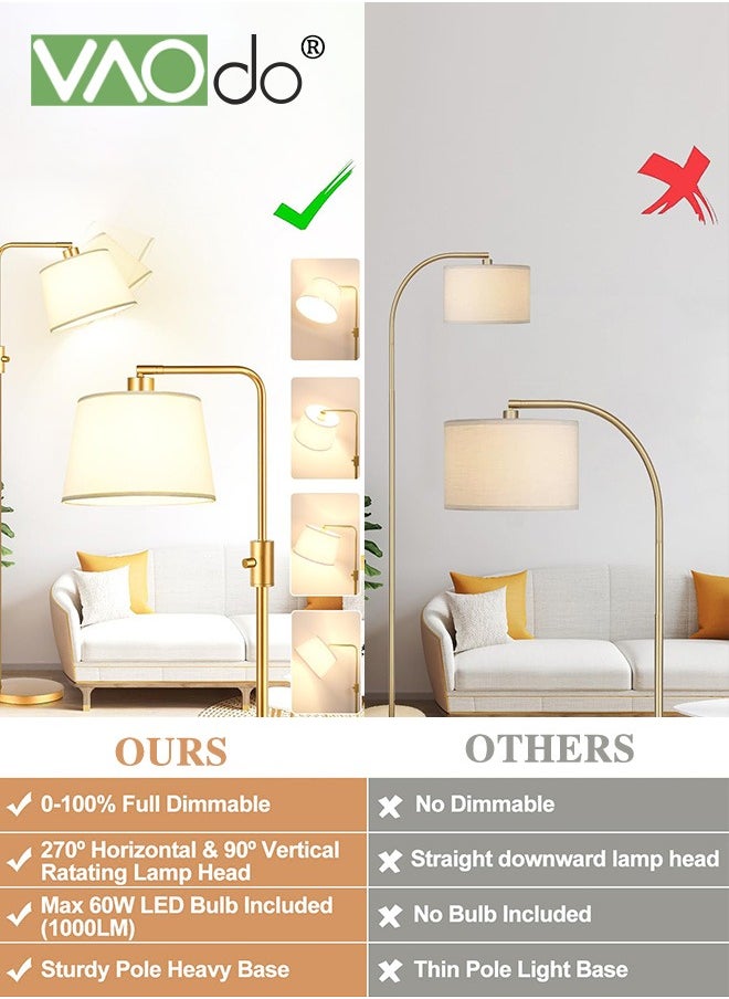 VAOdo - Dimmable Floor Lamp 1000 Lumens LED Edison Bulb Included Arc Floor Lamps for Living Room Modern Standing Lamp with Linen Shade Tall Lamp for Living Room Bedroom Office Dining Room Gold - Image 1