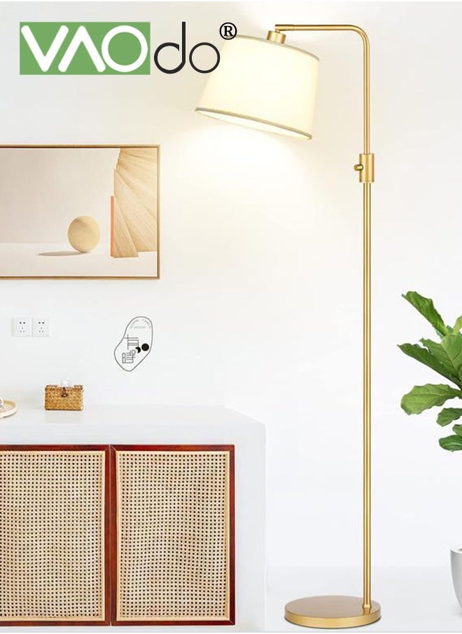 VAOdo - Dimmable Floor Lamp 1000 Lumens LED Edison Bulb Included Arc Floor Lamps for Living Room Modern Standing Lamp with Linen Shade Tall Lamp for Living Room Bedroom Office Dining Room Gold - Image 1