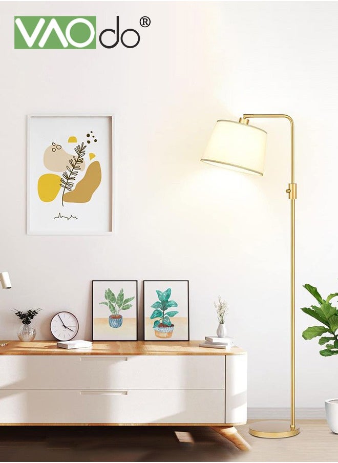 VAOdo - Dimmable Floor Lamp 1000 Lumens LED Edison Bulb Included Arc Floor Lamps for Living Room Modern Standing Lamp with Linen Shade Tall Lamp for Living Room Bedroom Office Dining Room Gold - Image 1