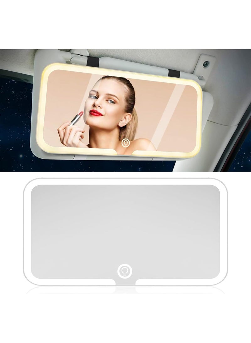 مرآة تجميل للسيارة تعمل باللمس بتقنية LED - مرآة تجميل قابلة للتعتيم لواقي الشمس في السيارة، 3 أوضاع إضاءة LED، قابلة لإعادة الشحن عبر منفذ Type-C مع شاشة عالية الدقة للنساء - أبيض - Image 1