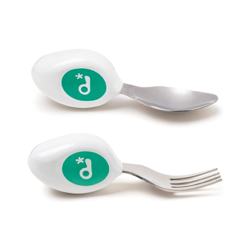 دودل doddl Toddler Utensils, Ergonomic Fork and Spoon Set for Self Feeding, Stainless Steel Silverware for 1-3 Year Olds, BPA Free, Dishwasher Safe (Aqua) - Image 1