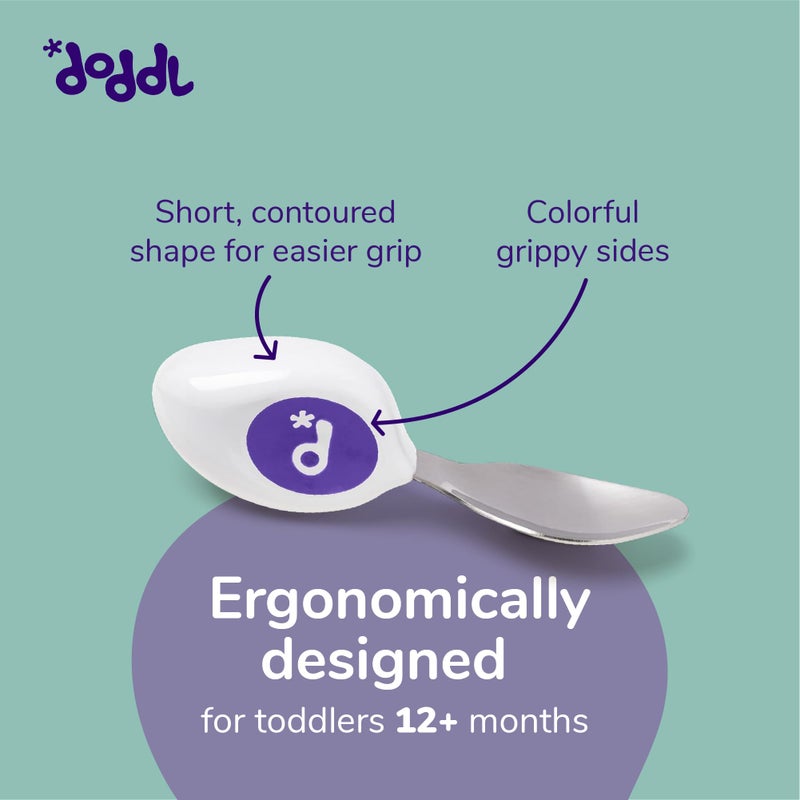 دودل doddl Toddler Utensils, Ergonomic Fork and Spoon Set for Self Feeding, Stainless Steel Silverware for 1-3 Year Olds, BPA Free, Dishwasher Safe (Aqua) - Image 3