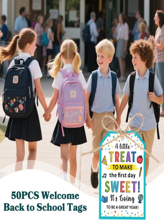 TI-EDC 50PCS Back to School Tags, First Day of Schools Tags, A Great School Year Tag for Students and Teachers, Rainbow Welcome Back to Schools Tag with String for Classroom Party Favors - Image 3