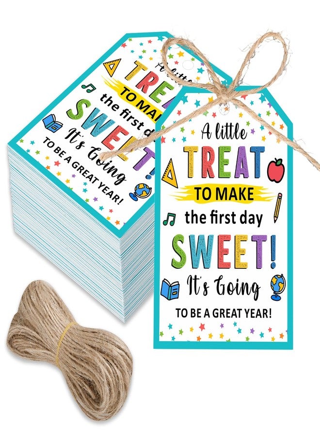 TI-EDC 50PCS Back to School Tags, First Day of Schools Tags, A Great School Year Tag for Students and Teachers, Rainbow Welcome Back to Schools Tag with String for Classroom Party Favors - Image 1