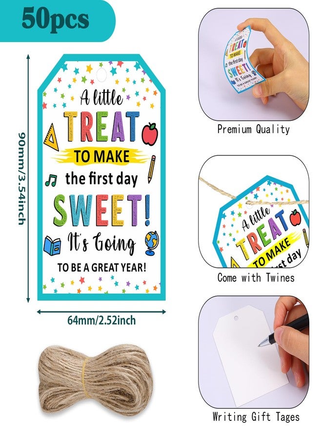 TI-EDC 50PCS Back to School Tags, First Day of Schools Tags, A Great School Year Tag for Students and Teachers, Rainbow Welcome Back to Schools Tag with String for Classroom Party Favors - Image 2