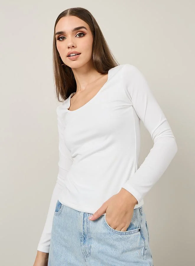 Styli Plain Square Neck Fitted Knit Top