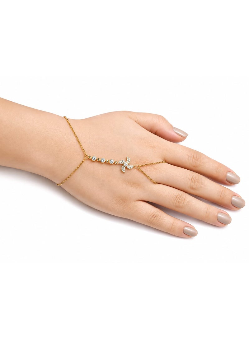 Women’s Gold Butterfly Hand Chain Bracelet – Elegant Crystal Embellished Finger Bracelet Jewelry
