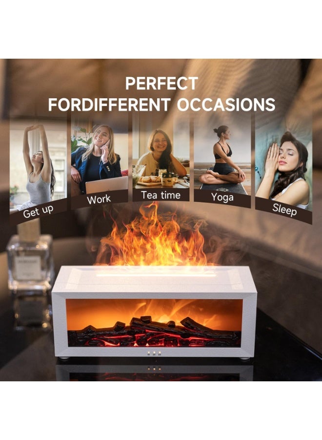 فيريكس مرطب هواء فيريكس مع موزع لهب الموقد، موزع زيوت عطرية بالموجات فوق الصوتية مع إضاءة LED بسبعة ألوان، مؤقت، تأثير لهب مُحاكي، صانع ضباب عطري فائق الهدوء للمنزل وغرفة النوم والمكتب واليوغا (أبيض) - Image 2