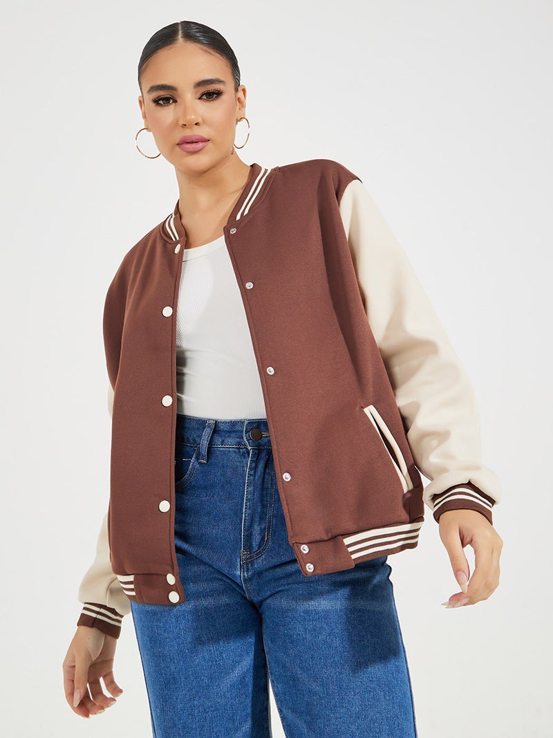Styli Color Block Bomber Jacket with Snap Button - Image 1
