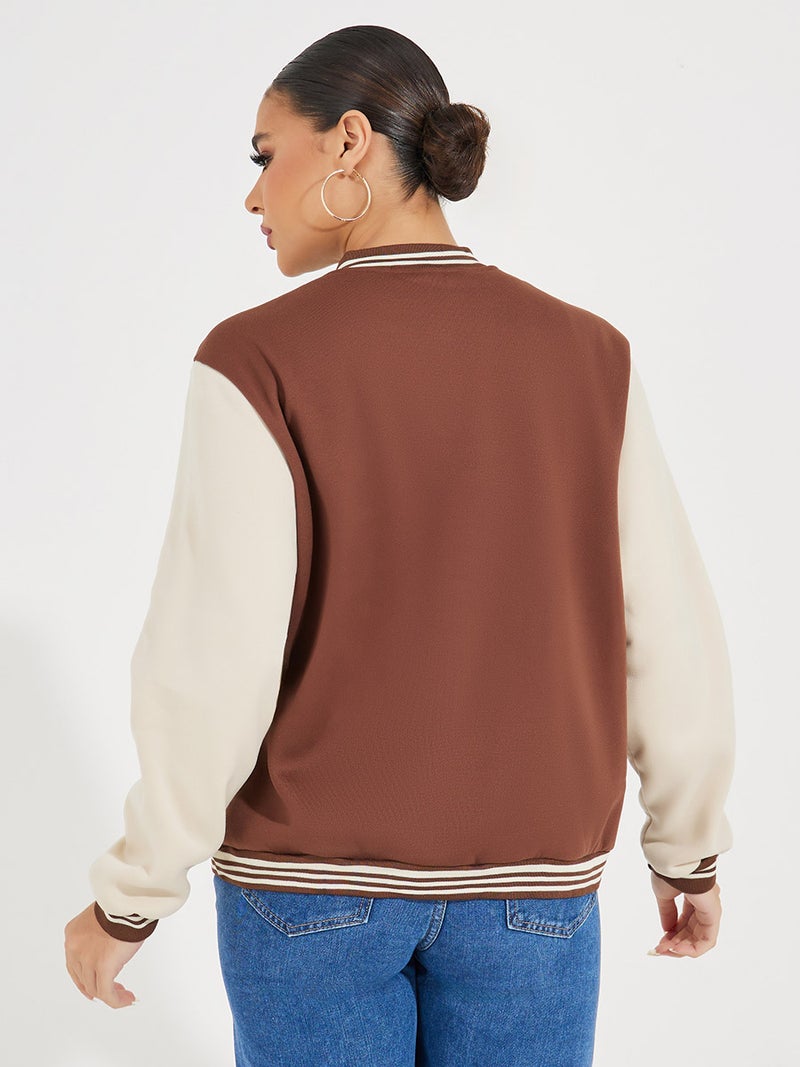 Styli Color Block Bomber Jacket with Snap Button - Image 5