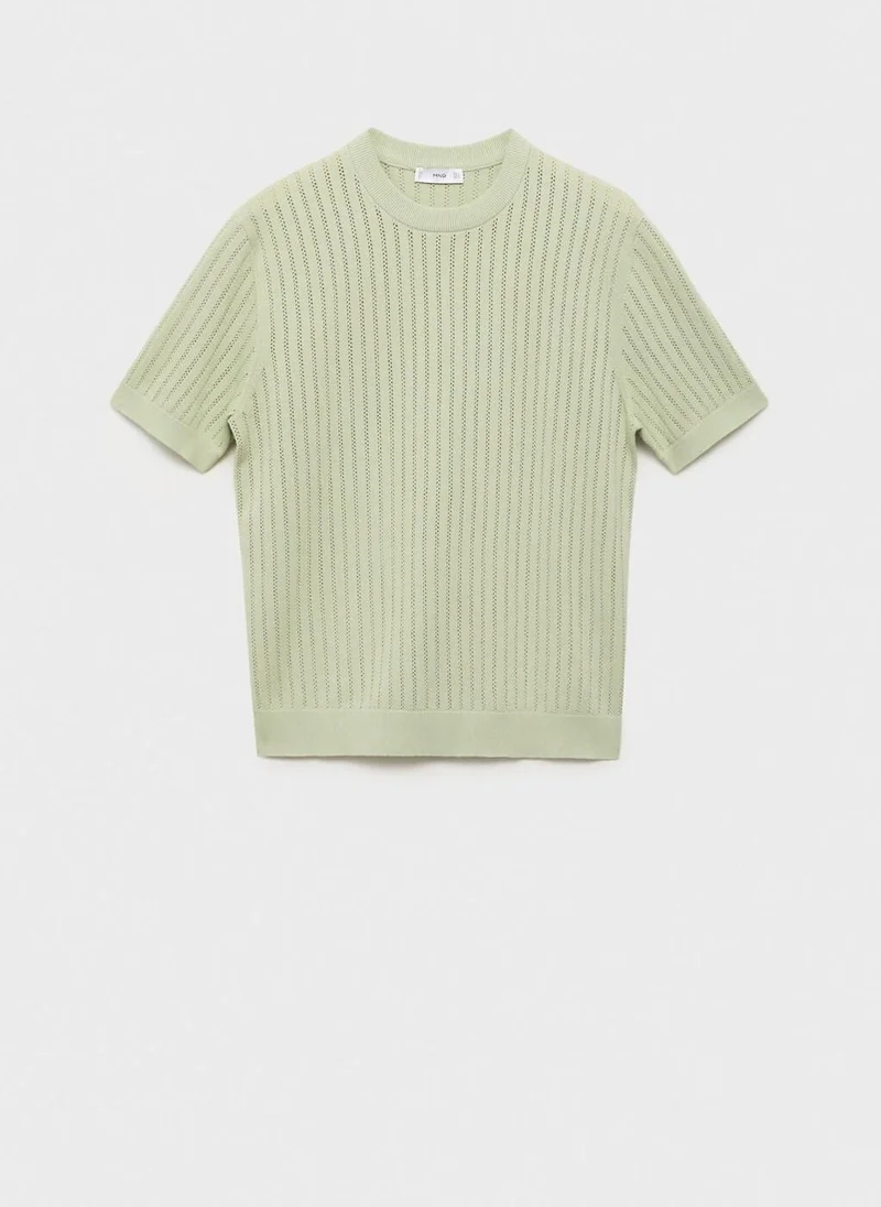Mango Man  Striped Openwork Cotton T-Shirt for Men | Best Price UAE