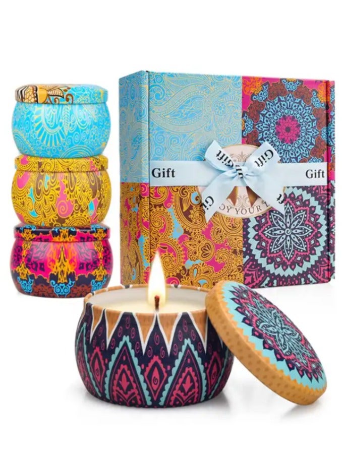Zaroon Soy Wax Scented Candles Gift Set, Natural Soy Wax 4.4 Oz Portable Relaxing Aromatherapy Candle. Women Gift and Aromatherapy, Birthday, Mother's Day, Valentine's Day, Pack of 4