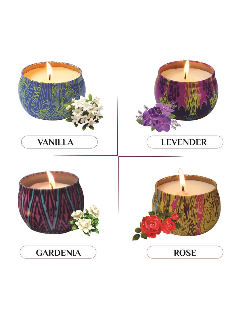 Zaroon Soy Wax Scented Candles Gift Set, Natural Soy Wax 4.4 Oz Portable Relaxing Aromatherapy Candle. Women Gift and Aromatherapy, Birthday, Mother's Day, Valentine's Day, Pack of 4