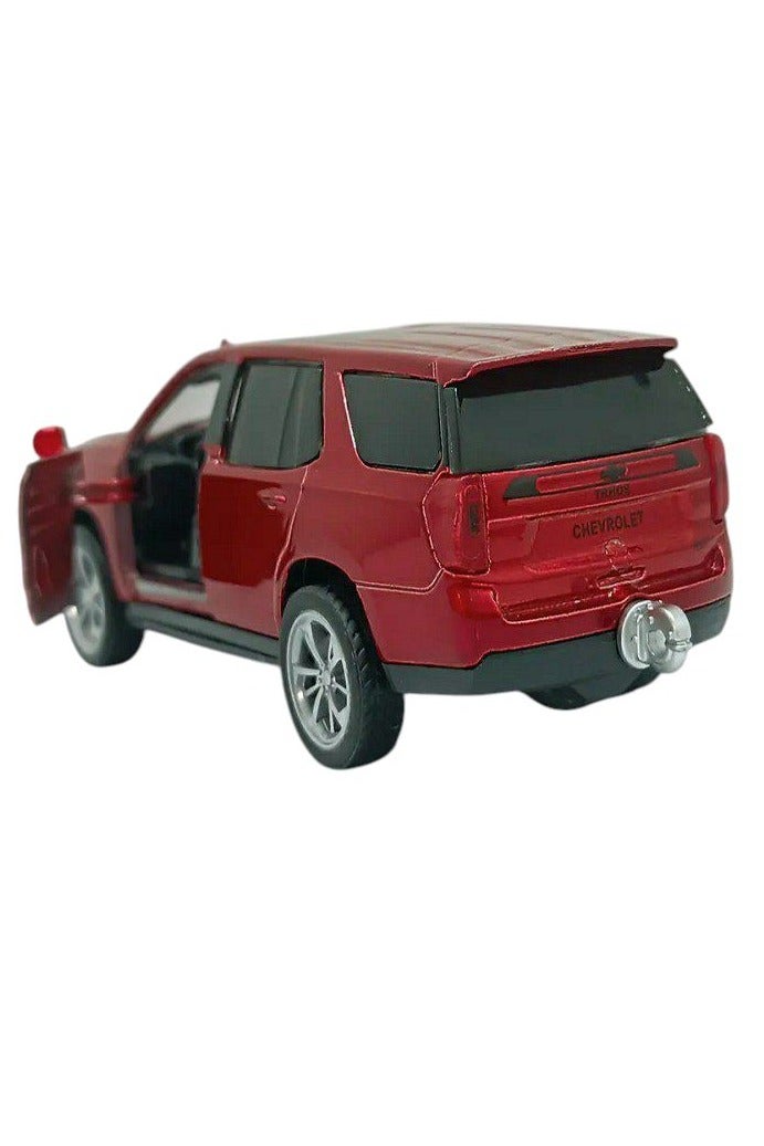 داي كاست سيارة شيفروليه تاهو SUV نموذج مصبوب بمقياس 1/46 مع أضواء وصوت – سيارة رياضية مصنوعة من سبيكة معدنية مصبوبة – أبواب أمامية تفتح – الحجم حوالي 12.7 سم (بدون صندوق - أحمر) - Image 2