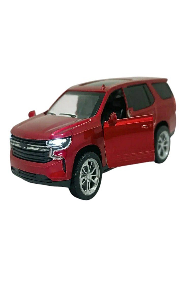 داي كاست سيارة شيفروليه تاهو SUV نموذج مصبوب بمقياس 1/46 مع أضواء وصوت – سيارة رياضية مصنوعة من سبيكة معدنية مصبوبة – أبواب أمامية تفتح – الحجم حوالي 12.7 سم (بدون صندوق - أحمر) - Image 1