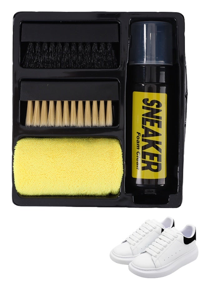 Sneaker Care Kit – Foam Cleaner for Dirt & Stain Removal – Soft & Hard Brushes – Microfiber Drying Towel - Image 1